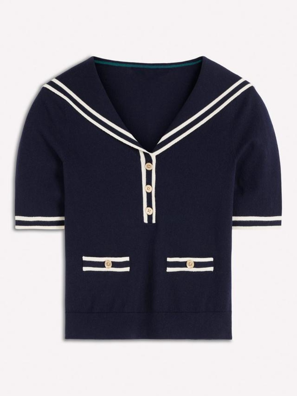 Boden Sailor Collar Sweater in Navy, Size Small - Picture 5 of 10
